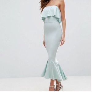 ASOS Tall Bandeau Pephem Ruffle Dress- Mint- Sz 4